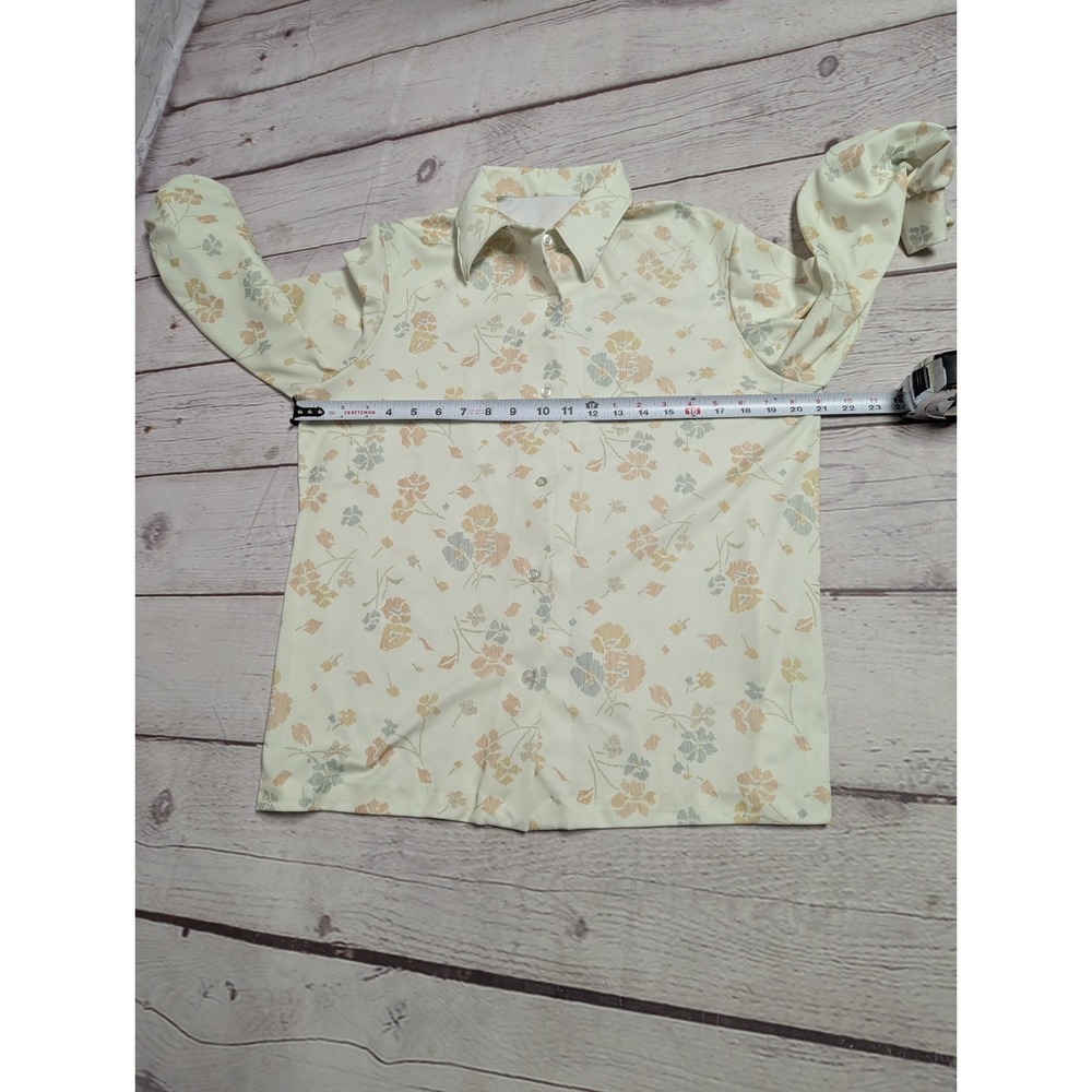Vintage 1970s Blouse Floral Point Collar Long Sleeve Button Up Women's Med EUC - Picture 5 of 8